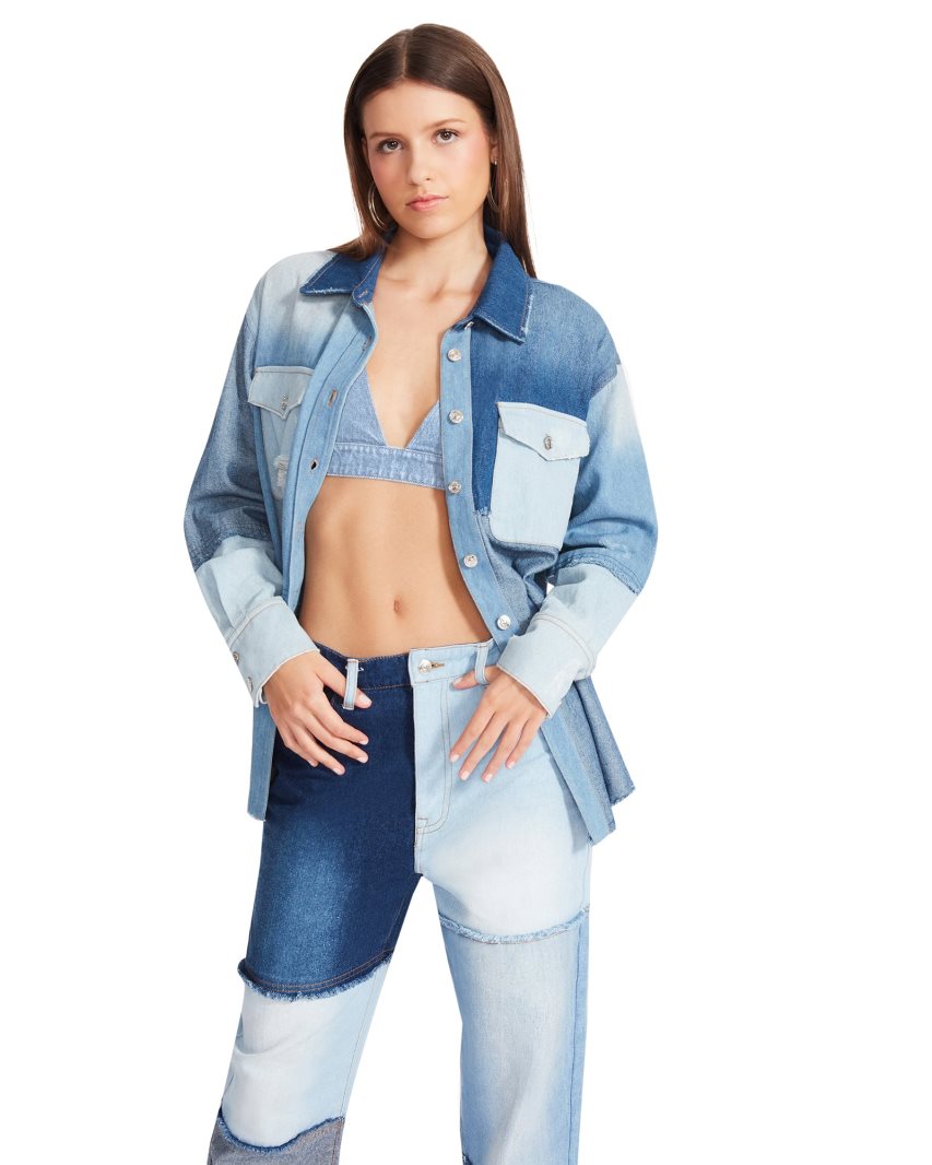 Blue Steve Madden Kylie Shacket Denim Fabric Women's Shirts | PH 0469SAL